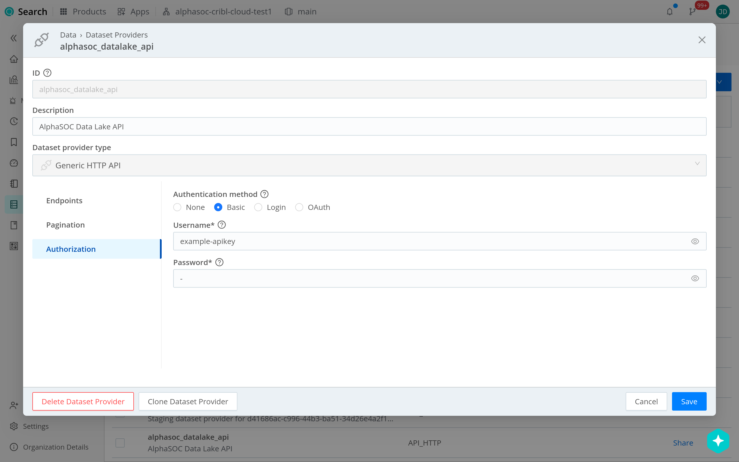 AlphaSOC Data Lake API authorization