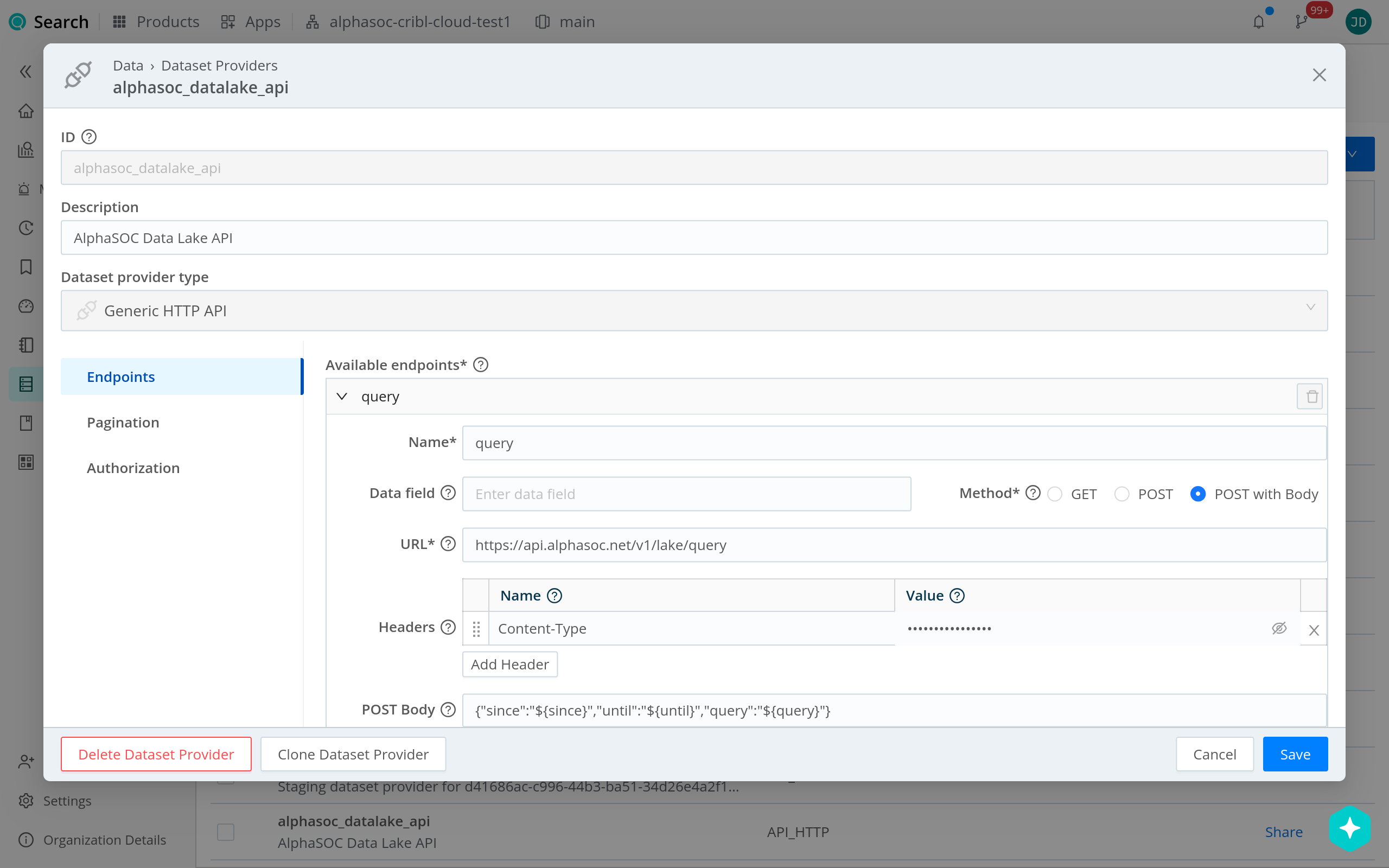 AlphaSOC Data Lake API dataset provider