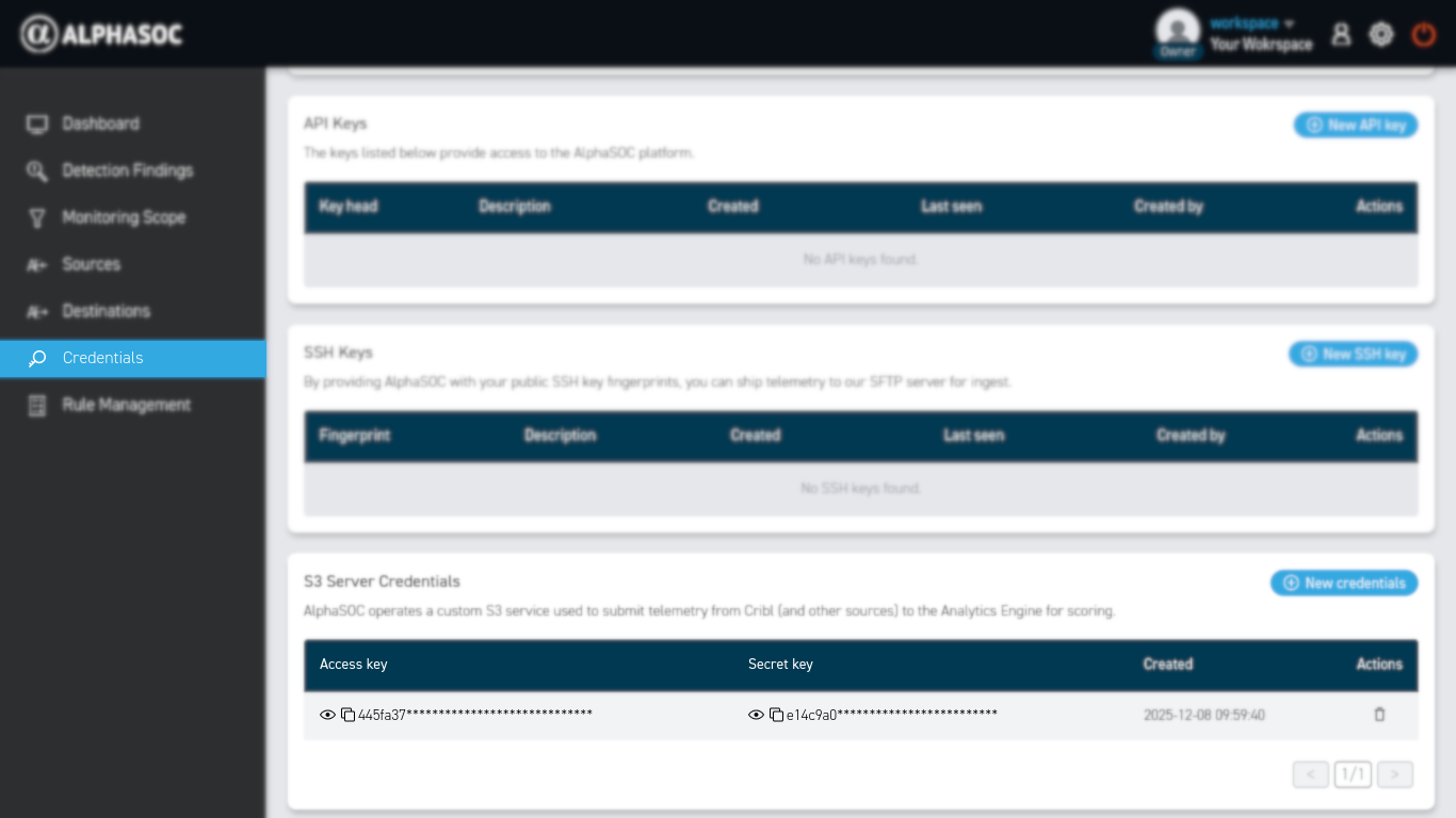 AphaSOC S3 Credentials