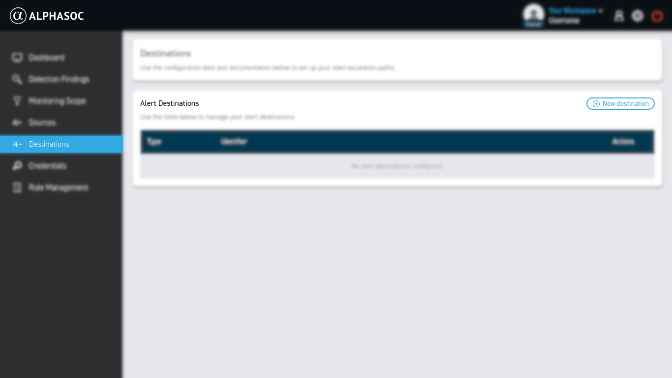 AlphaSOC console add destination