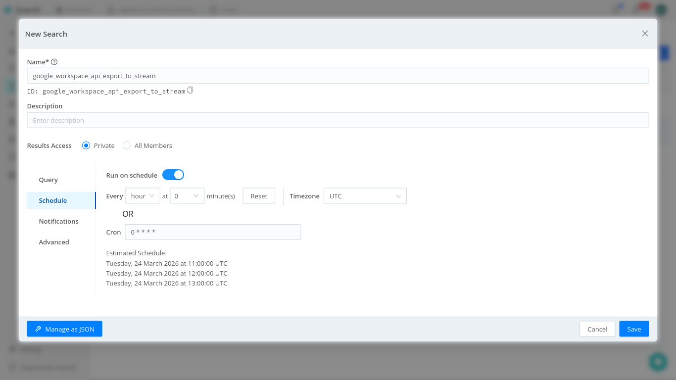 Cribl Scheduled Search Schedule