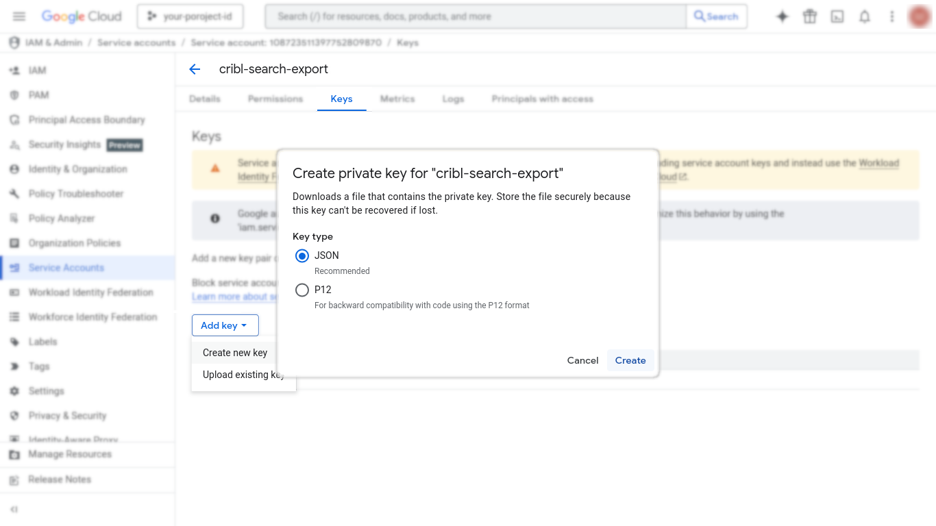 GCP IAM Create Service Account Add Key
