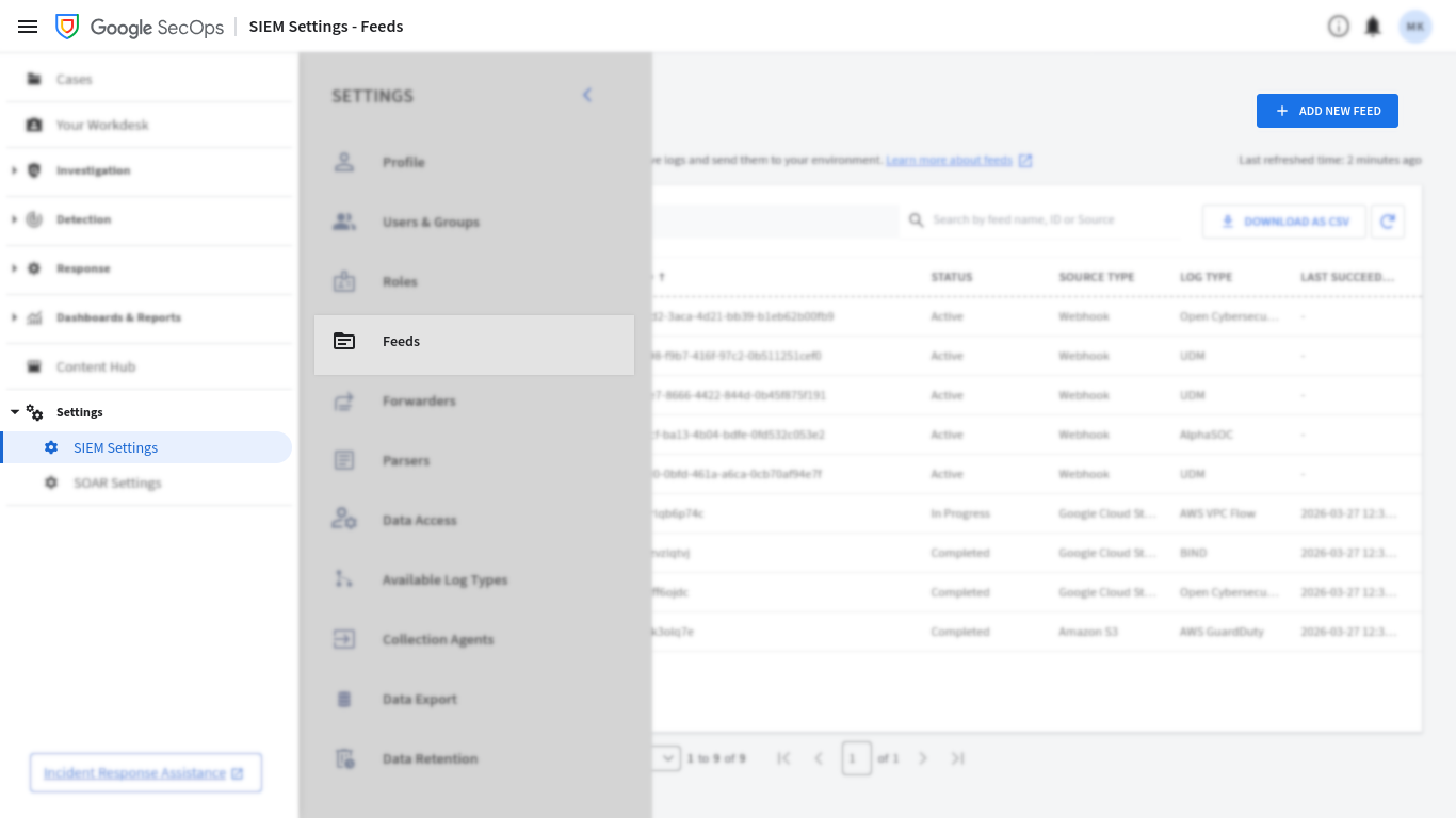 Google SecOps feeds options